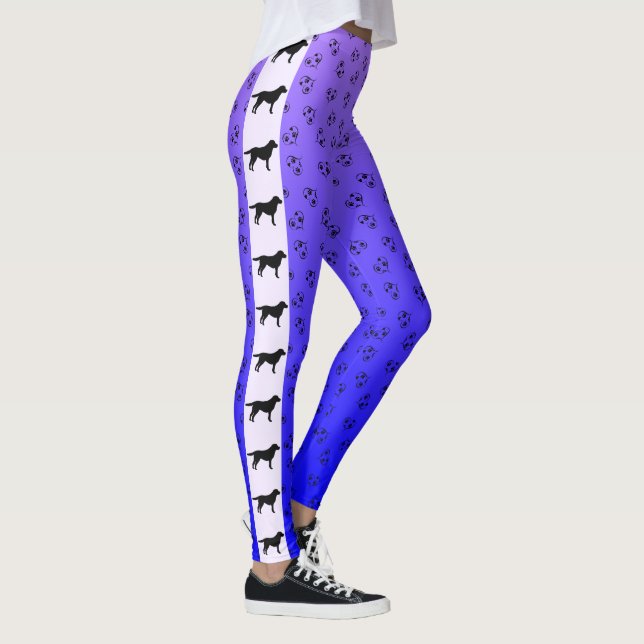 Labrador Retriever with Hearts Blue Purple Ombre Leggings (Right)