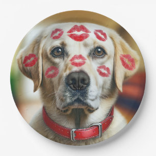 Labrador Retriever With Lipstick Kisses Paper Plate