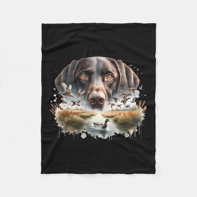 Labrador Retriever With Mallard Ducks Hunting Duck Fleece Blanket (Front)