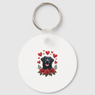 Labrador Retriever with Red Roses Hearts Valentine Key Ring