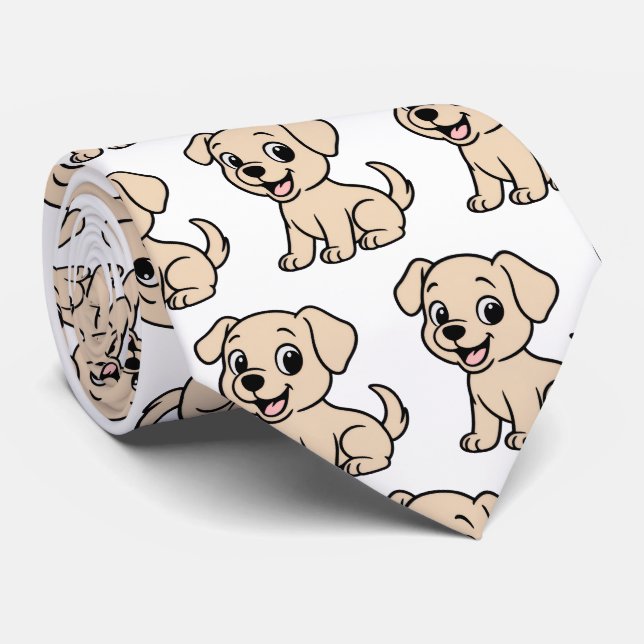 Labrador Retriever Yellow Cartoon Sitting Tie (Rolled)