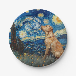 Labrador Retriever Yellow Lab Dog Starry Night Paper Plate