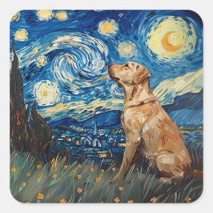 Labrador Retriever Yellow Lab Dog Starry Night Square Sticker