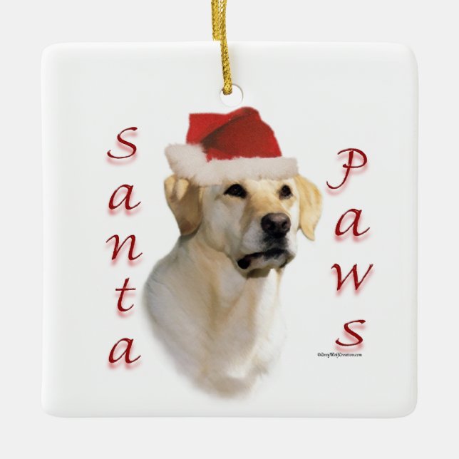 Labrador Retriever (yellow) Santa Paws Ceramic Ornament (Front)