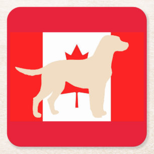 Labrador Retriever Yellow Silhouette on Flag Square Paper Coaster