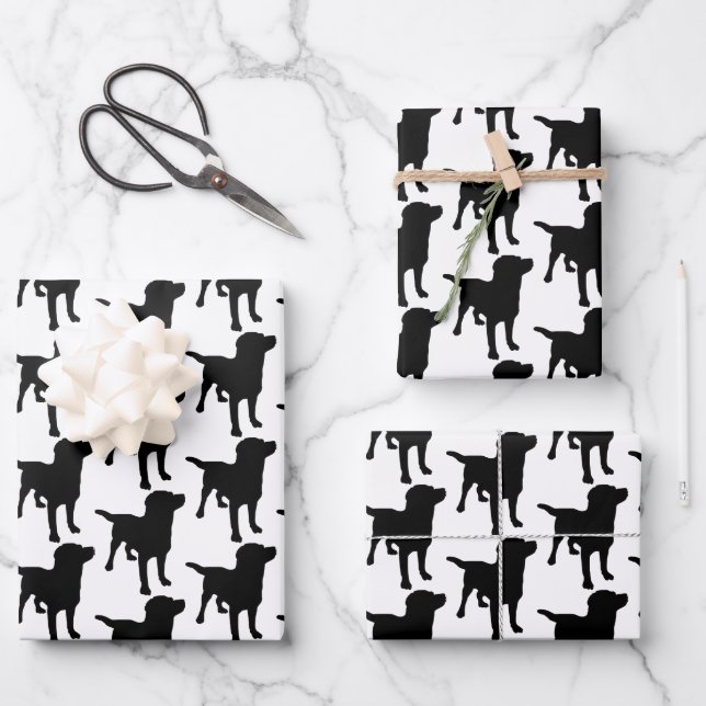 Labrador Retrievers Black Dog Pattern Wrapping Paper Sheet (Front)
