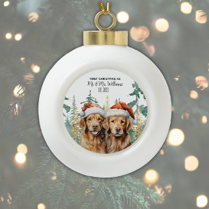 Labrador Retrievers Couple First Christmas Married Ceramic Ball Christmas Ornament