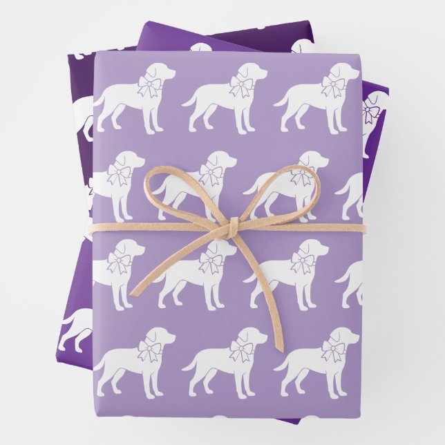Labrador Retrievers Dog Gift Bow Pattern Wrapping Paper Sheet (In situ)