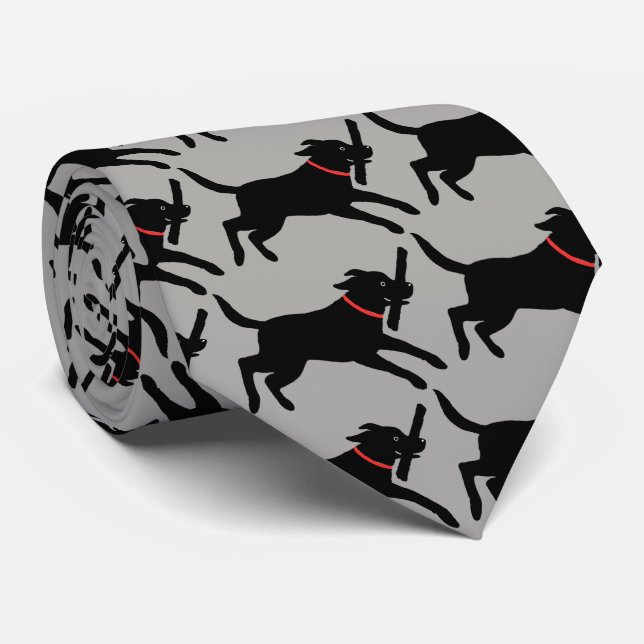Labrador Retrievers Dog Pattern Black Lab Running Tie (Rolled)