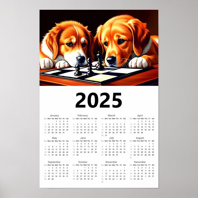 Labrador Retrievers Playing Chess 2025 Calendar  Poster (Front)