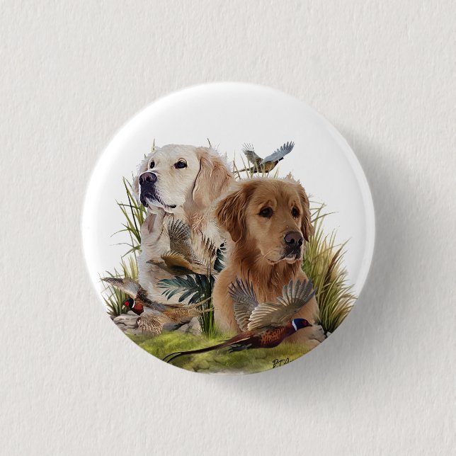 Labrador Retrievers with Pheasant ,Art  3 Cm Round Badge (Front)