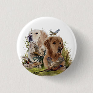 Labrador Retrievers with Pheasant ,Art 3 Cm Round Badge