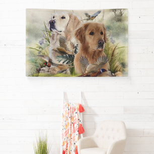 Labrador Retrievers with Pheasant ,Art  Banner