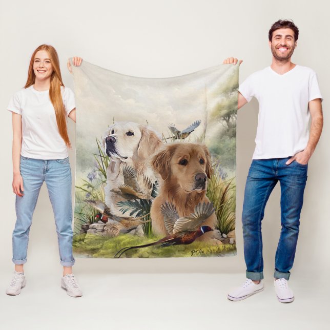 Labrador Retrievers with Pheasant ,Art  Fleece Blanket (In Situ)