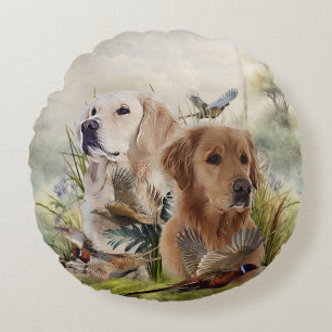 Labrador Retrievers with Pheasant ,Art Round Cushion