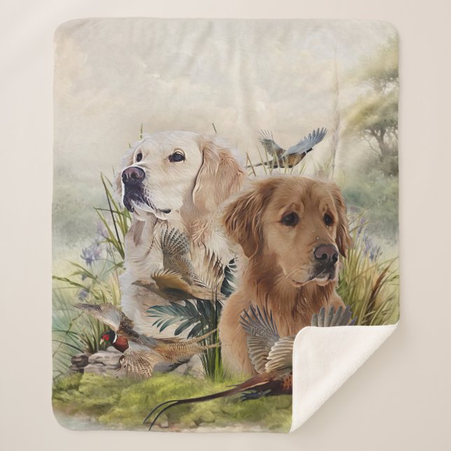 Labrador Retrievers with Pheasant ,Art  Sherpa Blanket (Front)