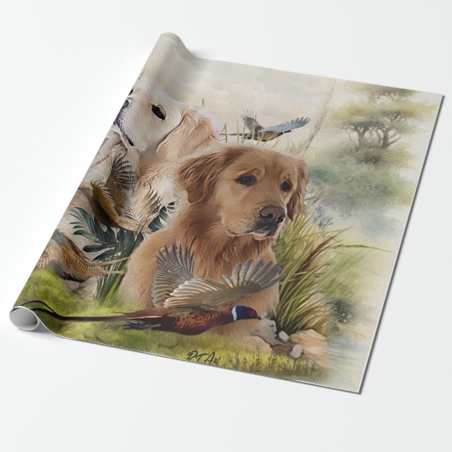Labrador Retrievers with Pheasant ,Art  Wrapping Paper (Unrolled)