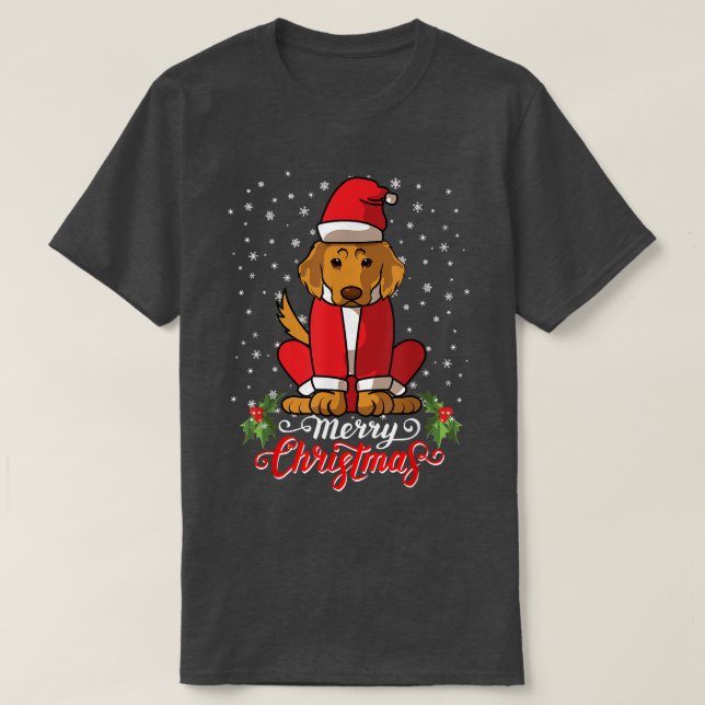 Labrador Retriver Dog Greets Merry Christmas Santa T-Shirt (Design Front)