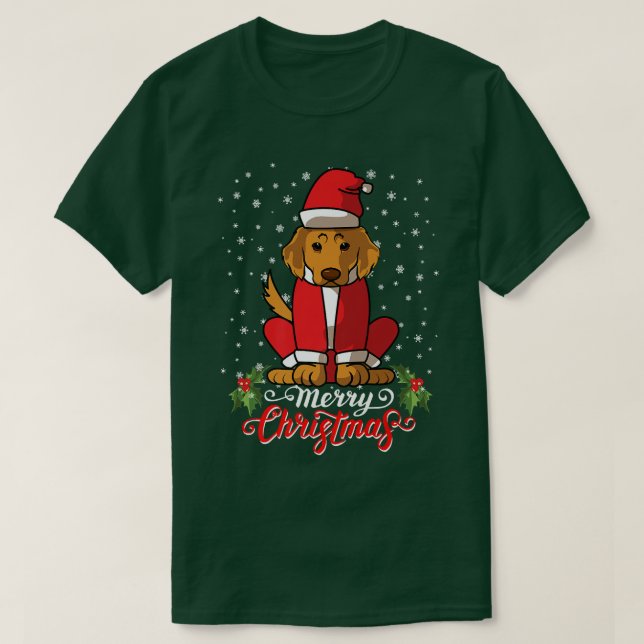 Labrador Retriver Dog Greets Merry Christmas Santa T-Shirt (Design Front)