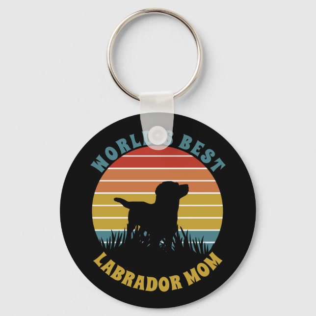 Labrador Retro Sunset Personalized Key Ring (Front)