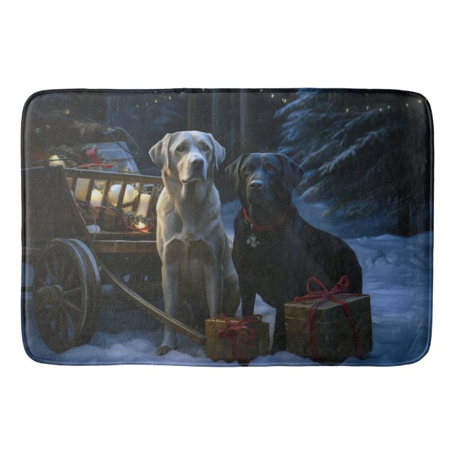 Labrador Snowy Sleigh Christmas Decor  Bath Mat (Front)