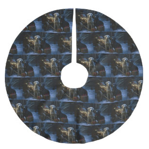 Labrador Snowy Sleigh Christmas Decor  Brushed Polyester Tree Skirt