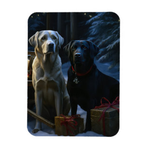 Labrador Snowy Sleigh Christmas Decor Magnet