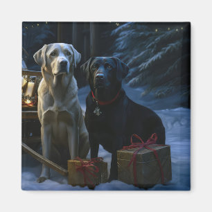 Labrador Snowy Sleigh Christmas Decor  Magnet