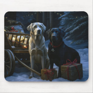 Labrador Snowy Sleigh Christmas Decor Mouse Pad