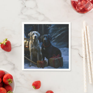 Labrador Snowy Sleigh Christmas Decor  Napkin
