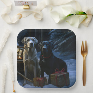Labrador Snowy Sleigh Christmas Decor  Paper Plate