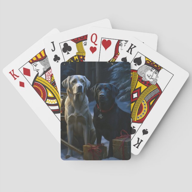 Labrador Snowy Sleigh Christmas Decor  Playing Cards (Back)