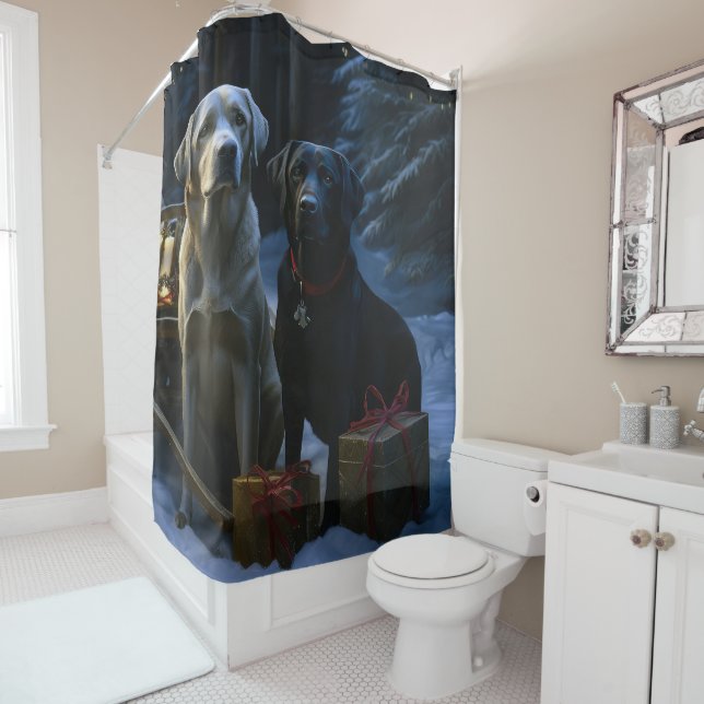 Labrador Snowy Sleigh Christmas Decor  Shower Curtain (In Situ)
