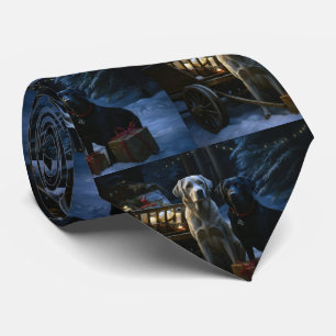 Labrador Snowy Sleigh Christmas Decor Tie