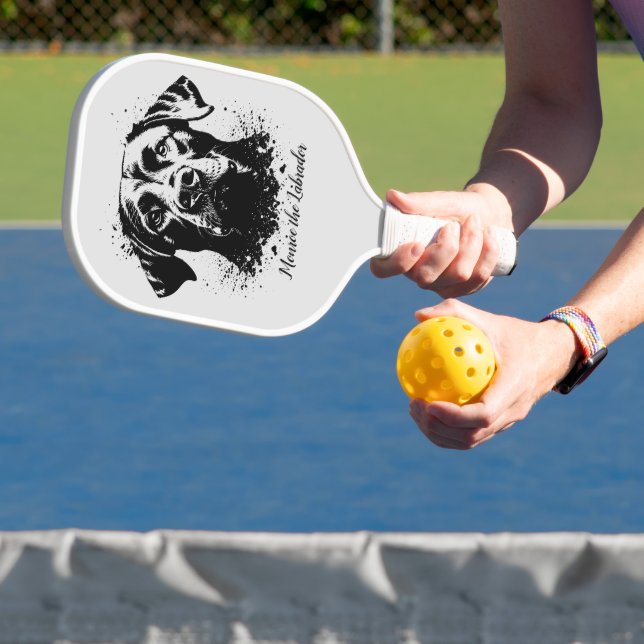 Labrador Splash Art Black Pickleball Paddle (Insitu)