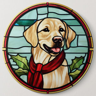 Labrador Stained Glass Christmas 6 Cm Round Badge