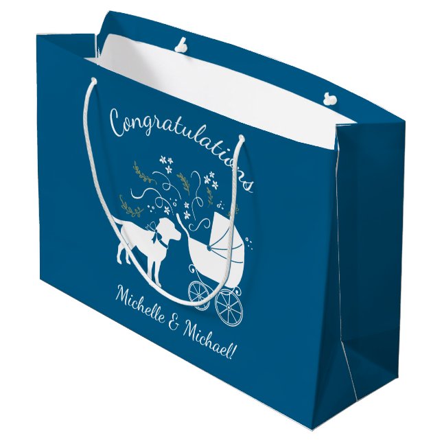 Labrador Theme - Dog Baby Shower Blue Lab Large Gift Bag (Back Angled)