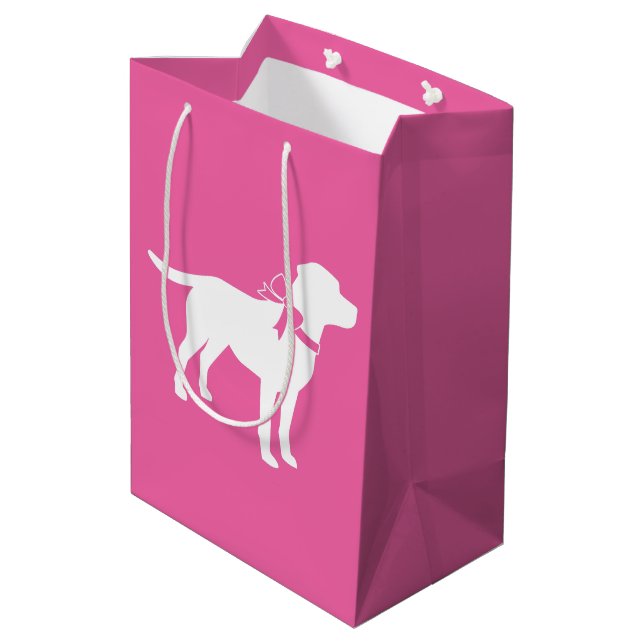 Labrador Theme Dog Baby Shower Pink Lab Medium Gift Bag (Back Angled)