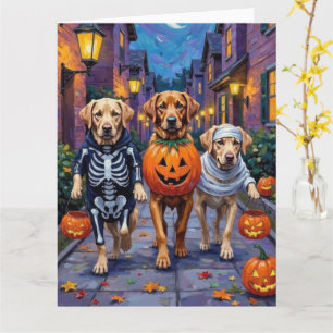 Labrador Trick-or-Treating in Halloween Costumes Card