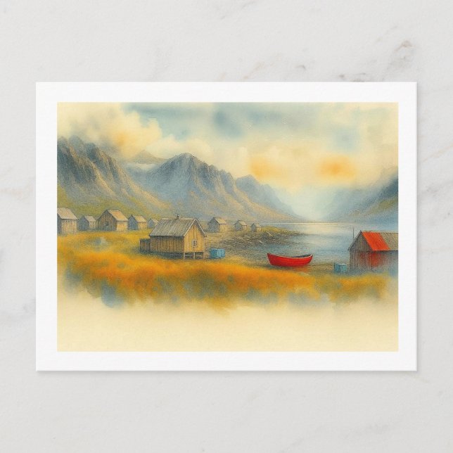 Labrador Village With Red Boat,  Postcard (Front)