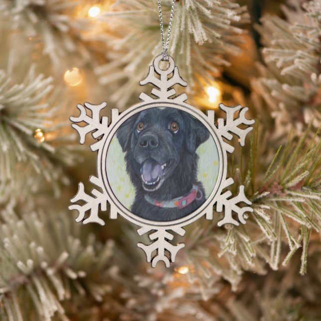 Labrador with collar Customizable Snowflake Pewter Christmas Ornament (Tree)