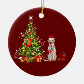 labrador With Hat Scaft Christmas Ceramic Tree Decoration