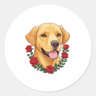 Labrador with Red Roses Classic Round Sticker