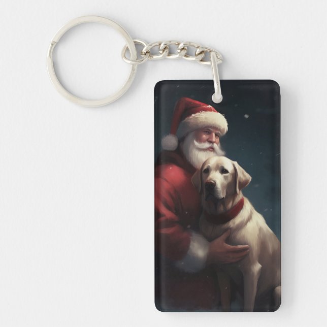 Labrador With Santa Claus Festive Christmas  Key Ring (Front)