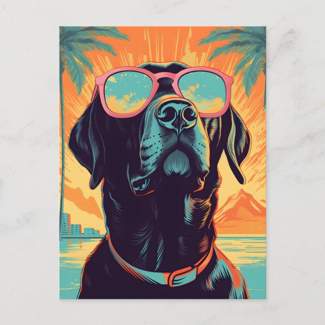 Labrador with sunglasses at a beach postcard (Front)