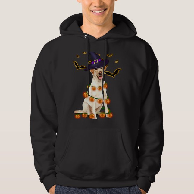 Labrador Wizard Hat Tree Lights Pumpkin Party Hall Hoodie (Front)