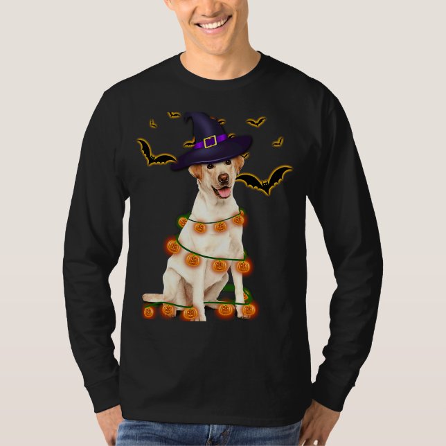 Labrador Wizard Hat Tree Lights Pumpkin Party Hall T-Shirt (Front)