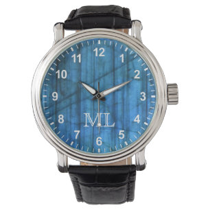 Labradorite Gems Blue Monogram Numbers Watch