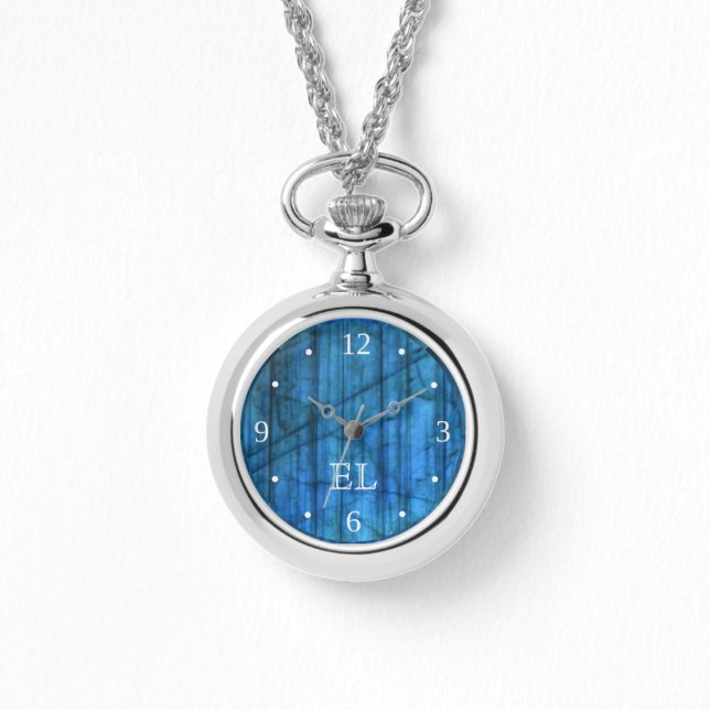 Labradorite Gems Blue Monogram Numbers Watch (Front)