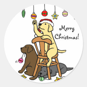 Labradors and Christmas Ornaments Cartoon Classic Round Sticker